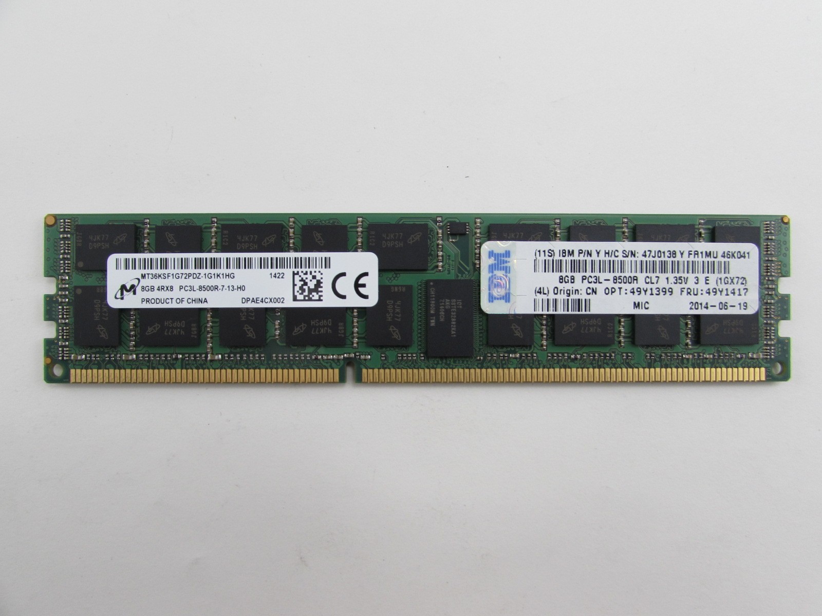 Ibm 49y1417 8gb Pc3l 8500r Ddr3 1066 Cl7 240 Pin Rdimm Ecc Server Memory Micron The620guy Com