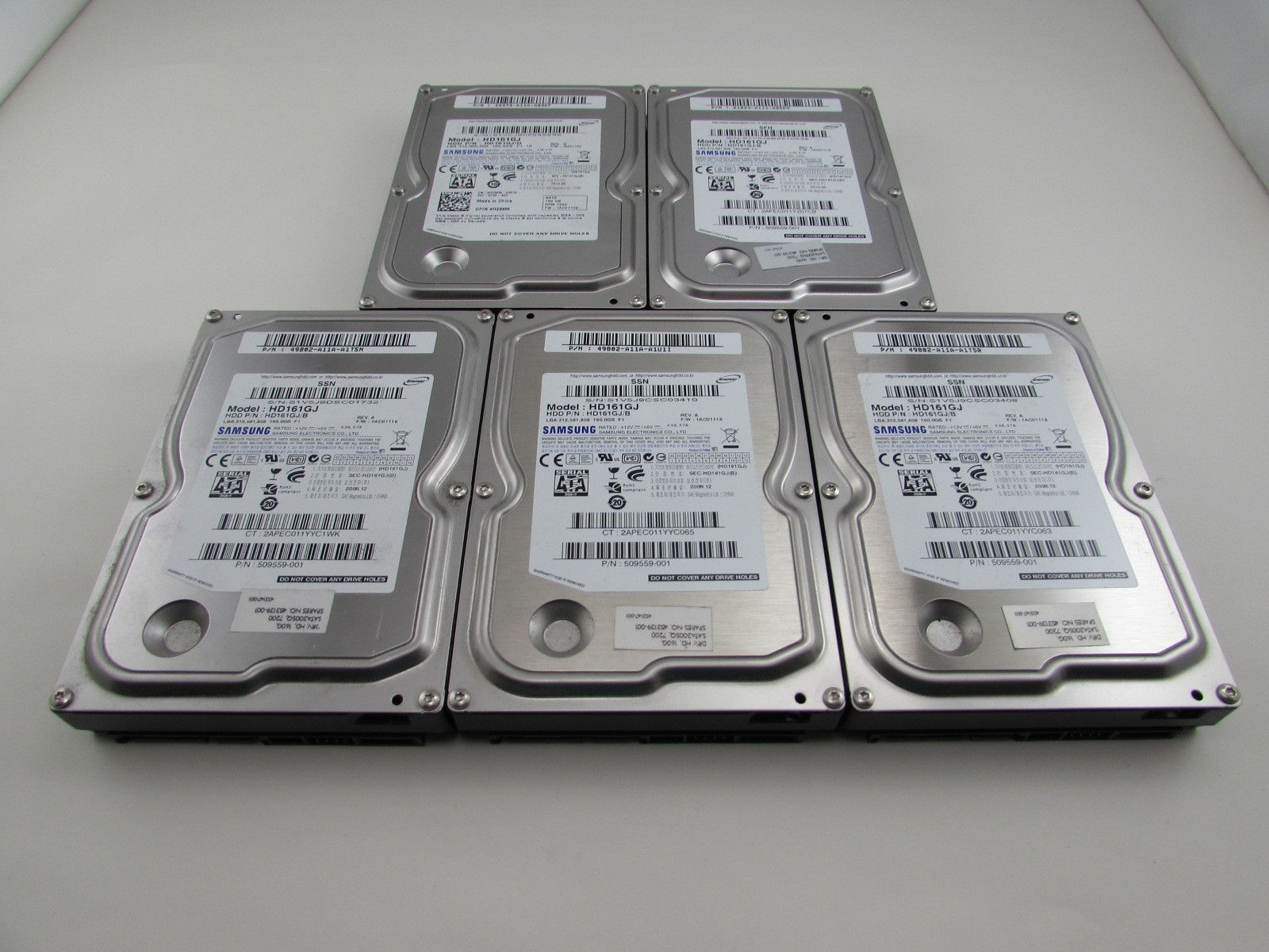 Lot of 5 Samsung HD161GJ 160GB 7200 RPM 8MB 3.5" SATA Hard Drives ...